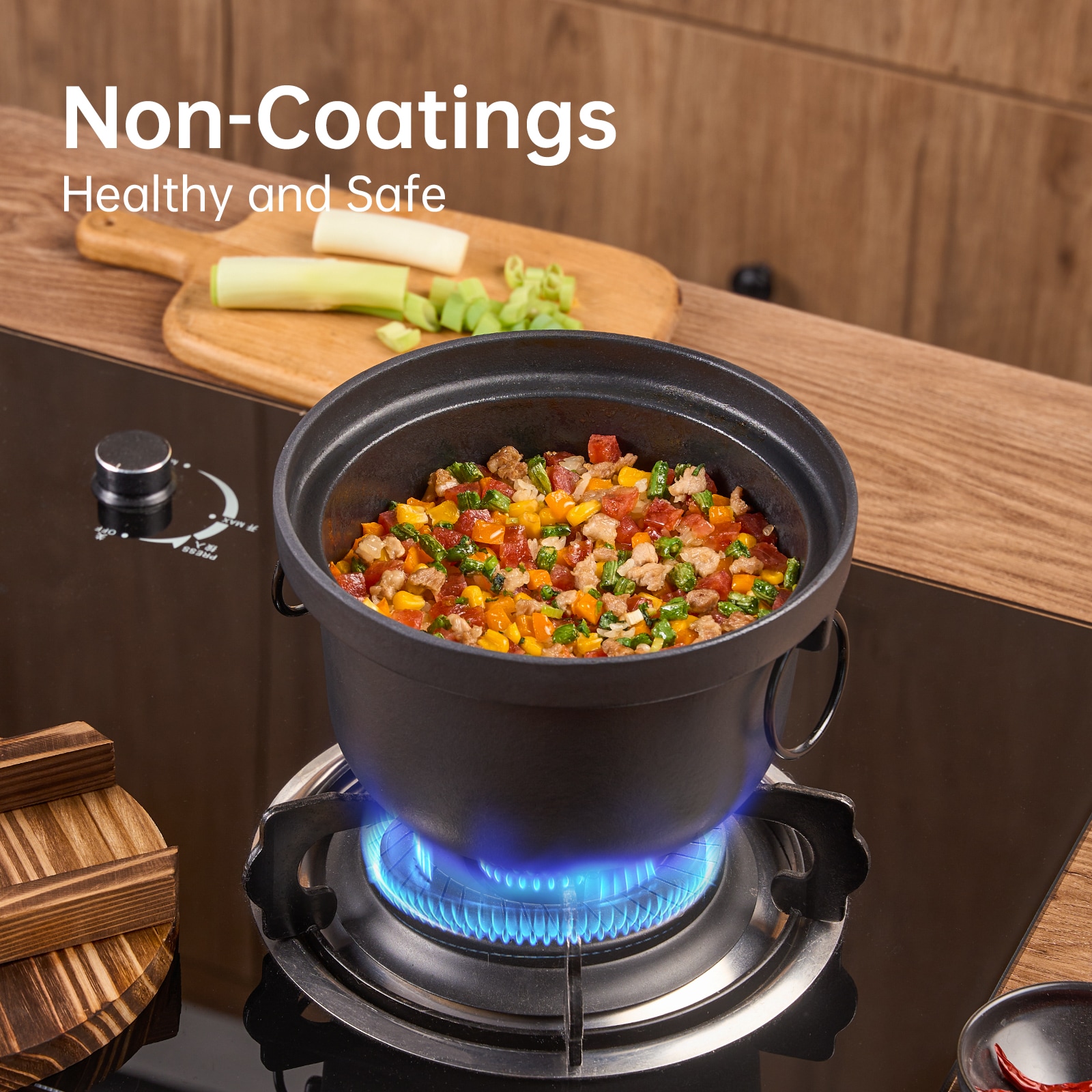 WANGYUANJI Cast Iron Dutch Oven With Wooden Lid, Safe And Non-Coatings, Deep Pot For Camping, 7.9" Cast Iron Pot With Handles For Cooking Rice, Soup, Skewers_voghion.com